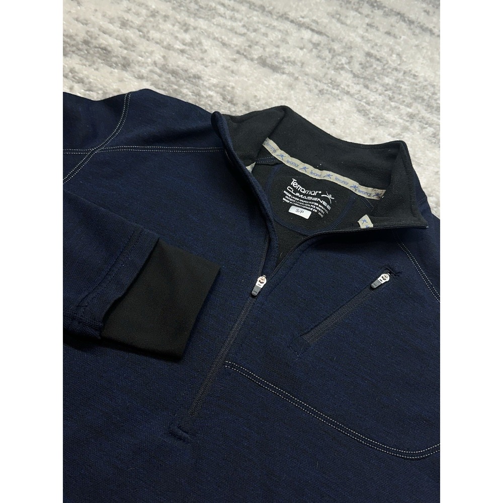 Terramar Climasense Base Layer‎ Top Womens Size Small Wool Blend 1/4 Zip Navy